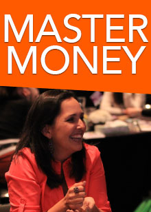 Master Money text - woman smiling