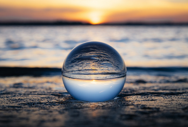Globe sitting in water on the beach image