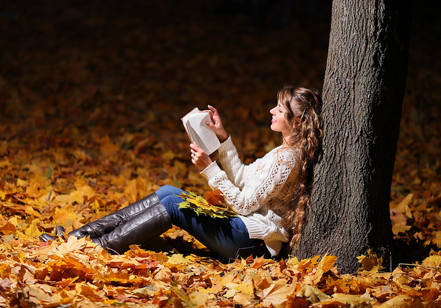 Woman reading under a tree image