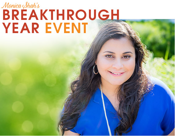 Breakthrough-Year-Event Revenue Breakthrough Intensive logo over image of Monica addressing group